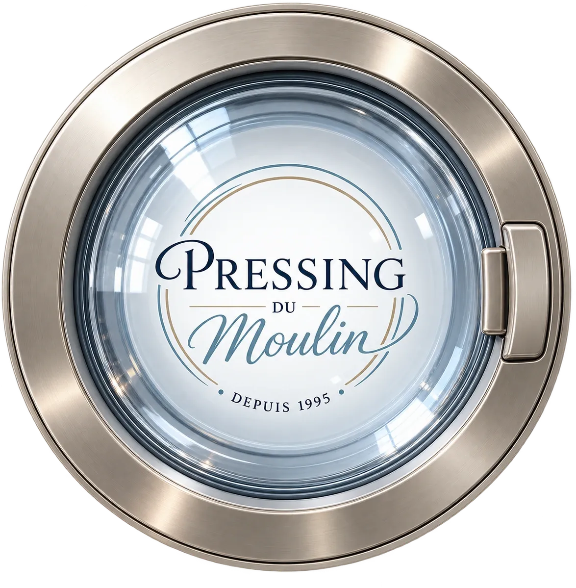 Hublot du Pressing du Moulin avec le logo